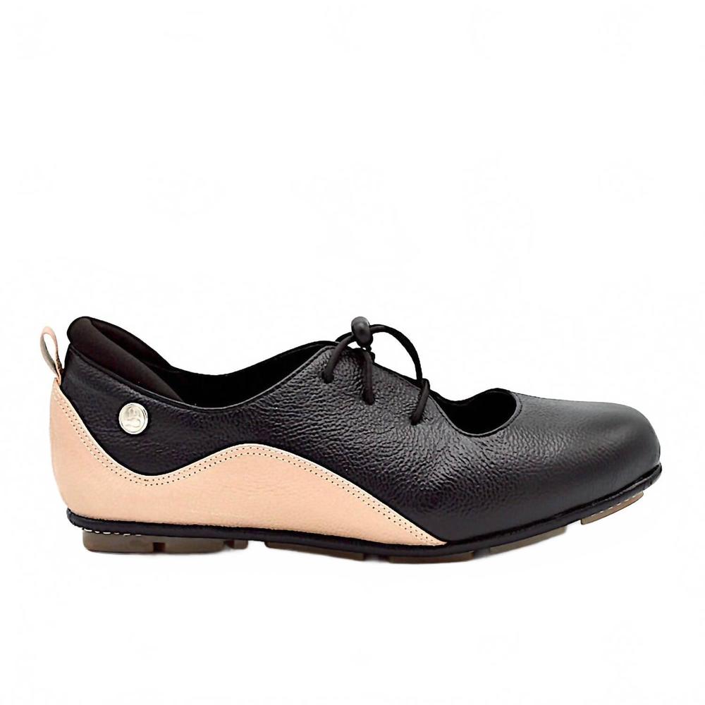 Women's Black and Blush Lace-Up Ballet Flat